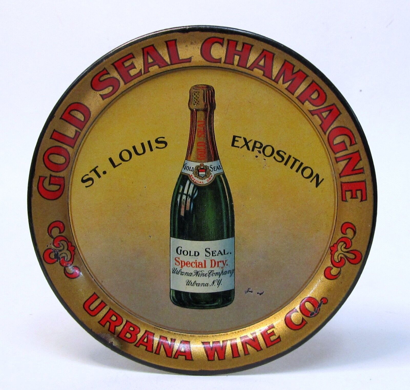 GOLD SEAL CHAMPAGNE URBANA WINE CO tin litho tip tray 1904 St. Louis Worlds Fair