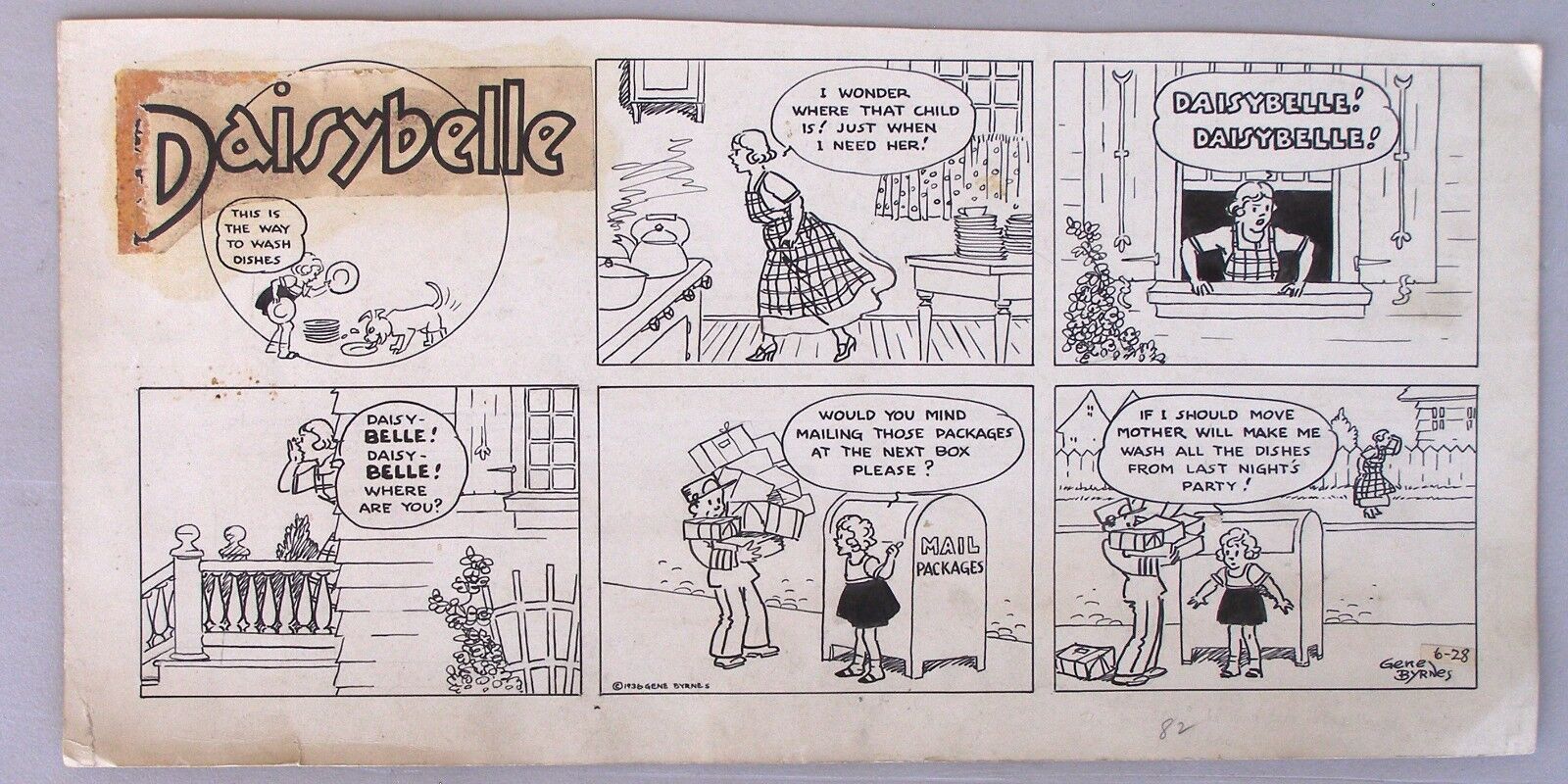 Daisy Belle, Original Comic Strip Art, Gene Byrnes, June 28th, 1936