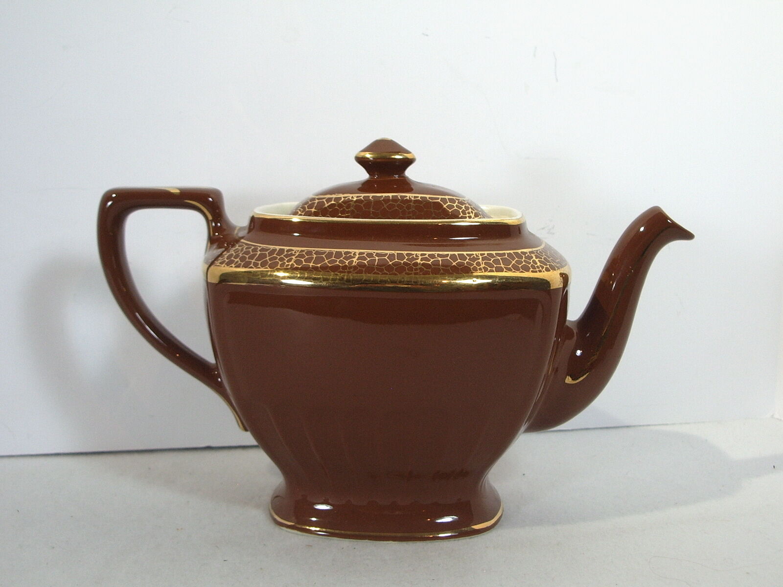 Hall Teapot Hollywood Regency Chocolate Brown Gold Vtg 1930s 8 Cup Model 0102