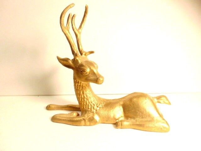 pre-owned cast iron deer or stag painted gold - 6 1/2 inches tall