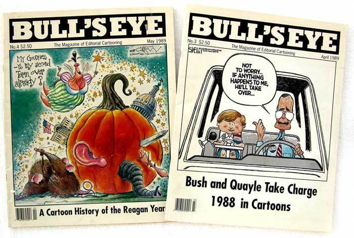 Editorial Cartoons BULL\'SEYE Political 1989 REGAN Bush QUAYLE Era TWO MAGAZINES