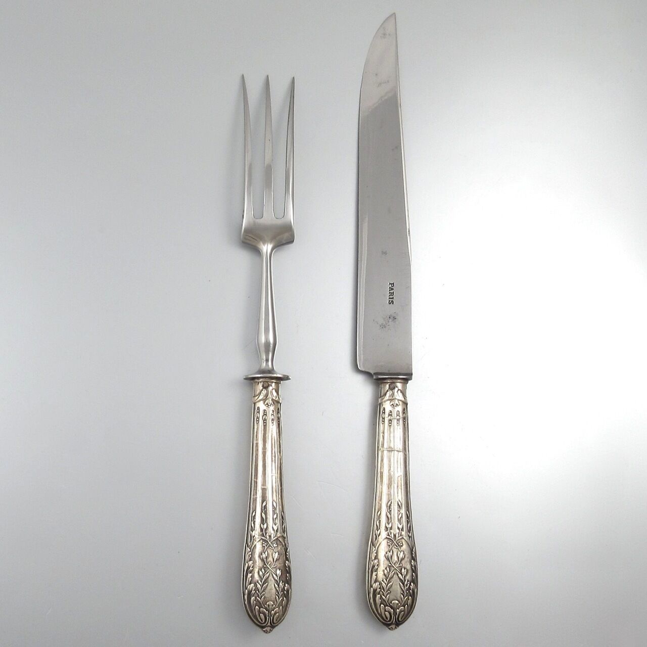 Antique French Silver Clad Carving Set, Fork and Knife, Neoclassic, Paris