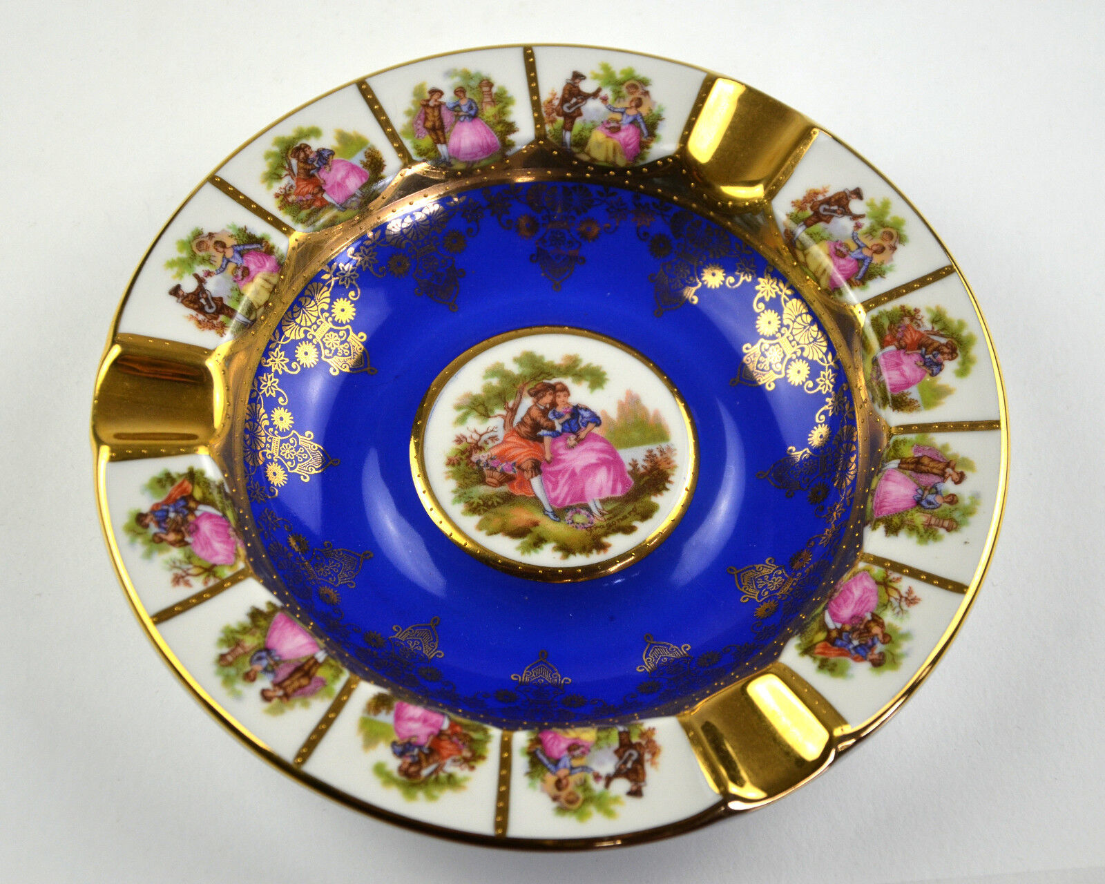 Bavaria Fine China Porcelain Ashtray Schaller Wiesau Blue Gold Germany German in