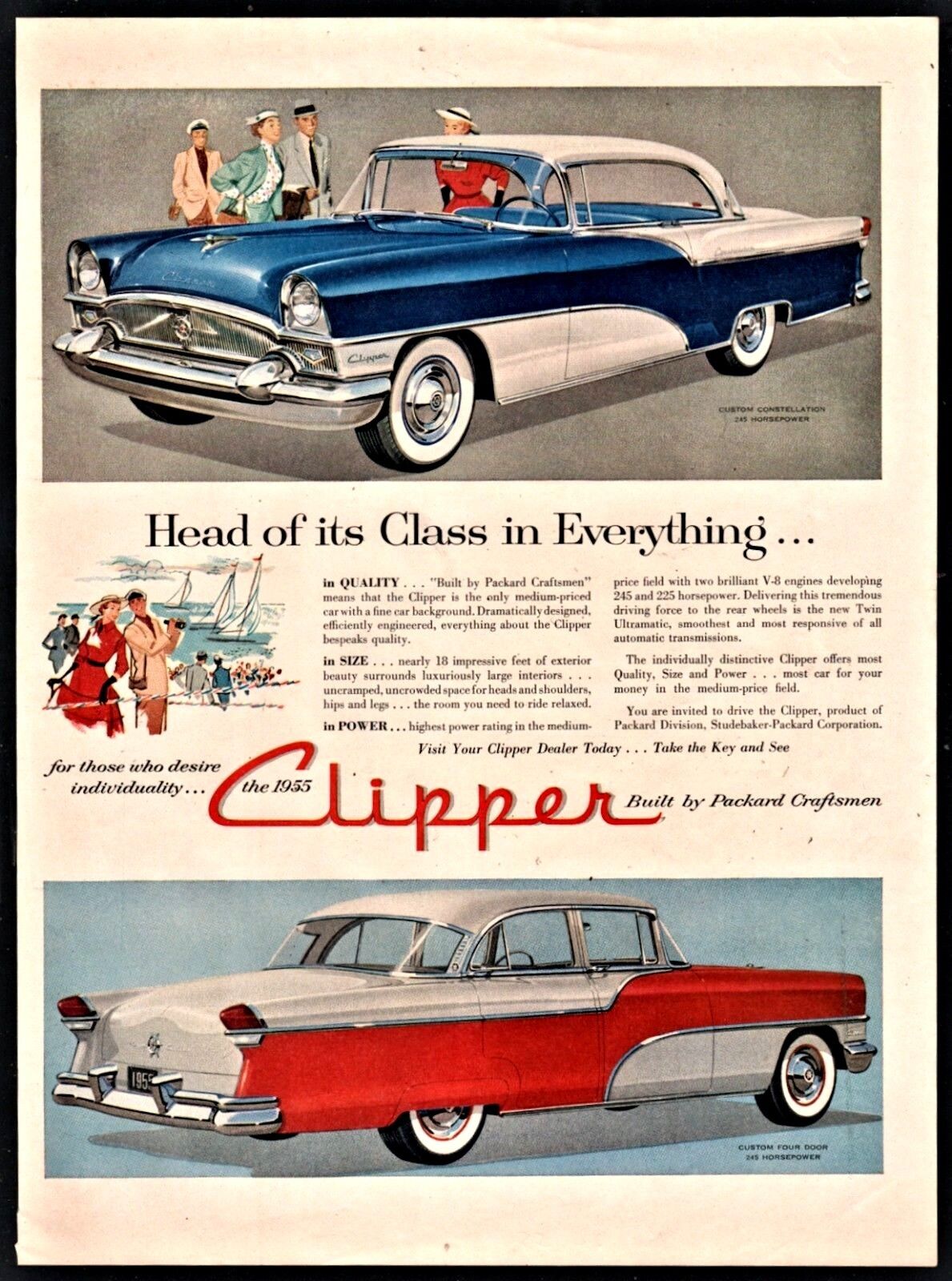 1955 PACKARD CLIPPER Custom Constellation Hardtop and Custom Sedan Car AD
