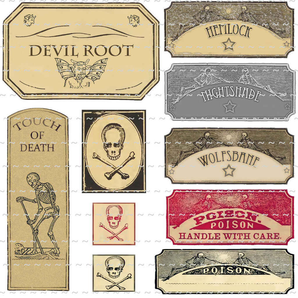 Vintage Poison Witchcraft Potion Bottle Labels Halloween Props Devil Skull Bones