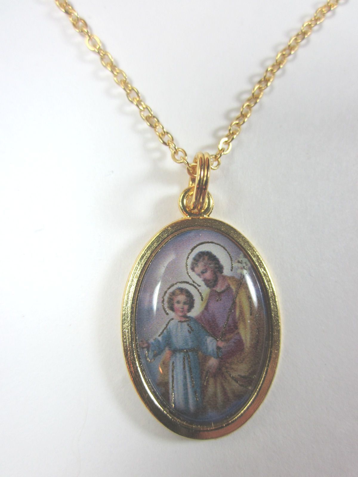 St Joseph Color Image Medal Gold Plated Pendant Necklace 20\