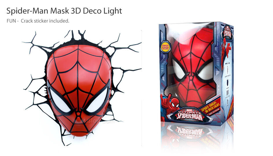 NEW Marvel Ultimate Spider-Man Mask Face 3D Deco Wall Art Night Light LED +Crack