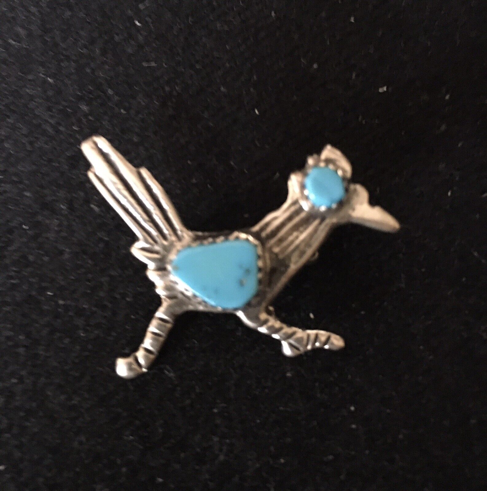 Vintage Silver Road Runner with Turquoise Stones Pin