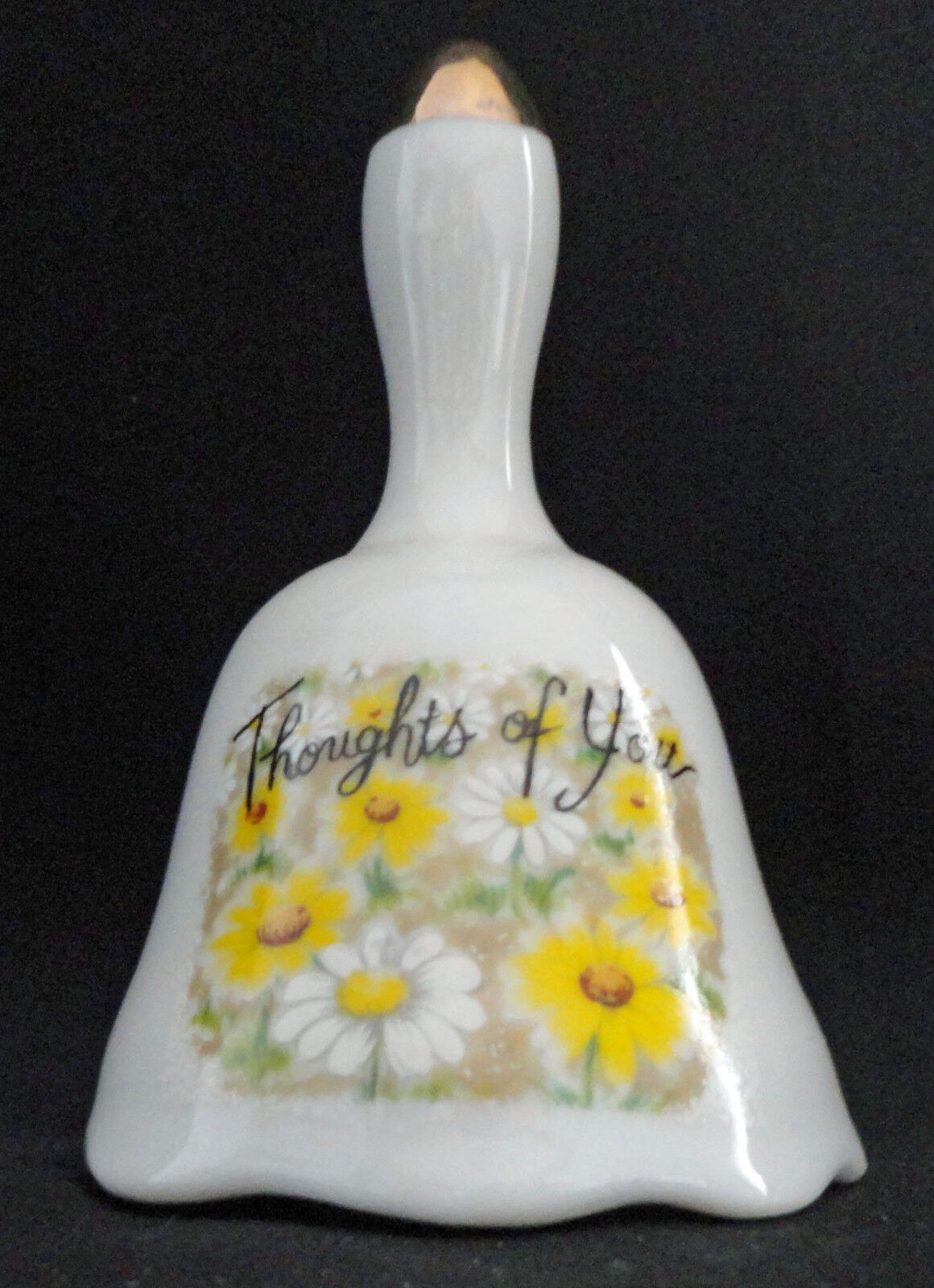 Enesco Porcelain Bell Flowers Daisies Thoughts Of  You Gold Trim Handle