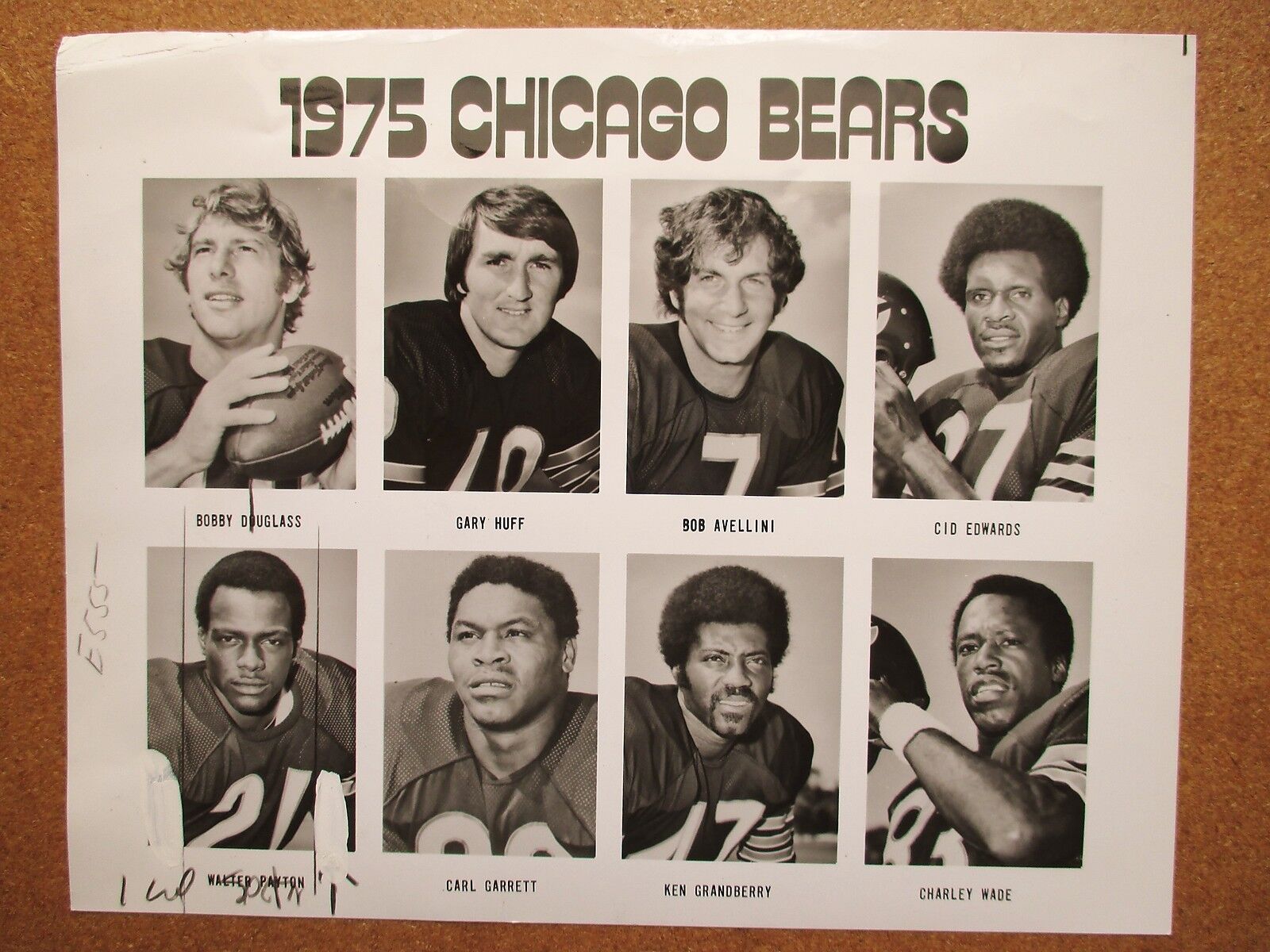 1975 Chicago Bears Team Issue Sheet w/ Walter Payton ROOKIE wearing #21 RARE