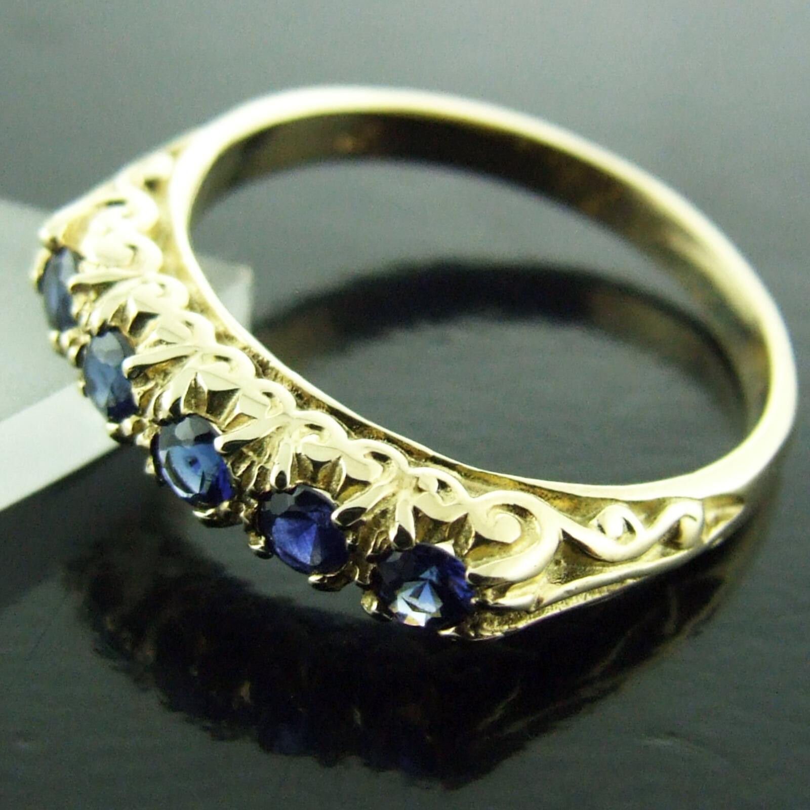 AUTHENTIC REAL 9CT 9K YELLOW GOLD ANTIQUE DESIGN SAPPHIRE ETERNITY RING