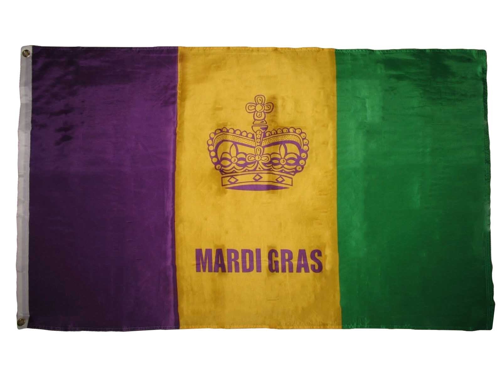New Orleans Mardi Gras Crown Purple Gold Green Super Poly 3x5 Flag House Banner
