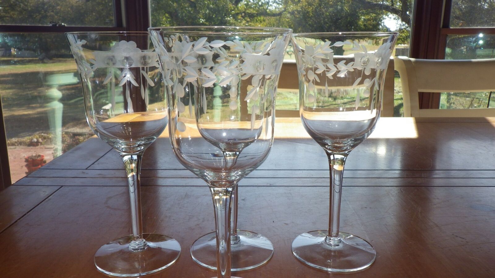 Clear Etched Water Goblets glasses wine stems Swag design 4 10 oz elegant stems