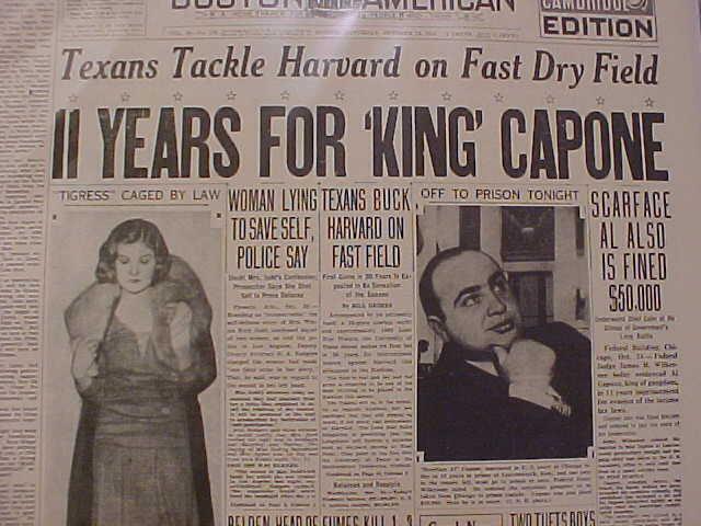 VINTAGE NEWSPAPER HEADLINE ~11 YEARS JAIL FOR GANGSTER KING AL CAPONE SCARFACE~