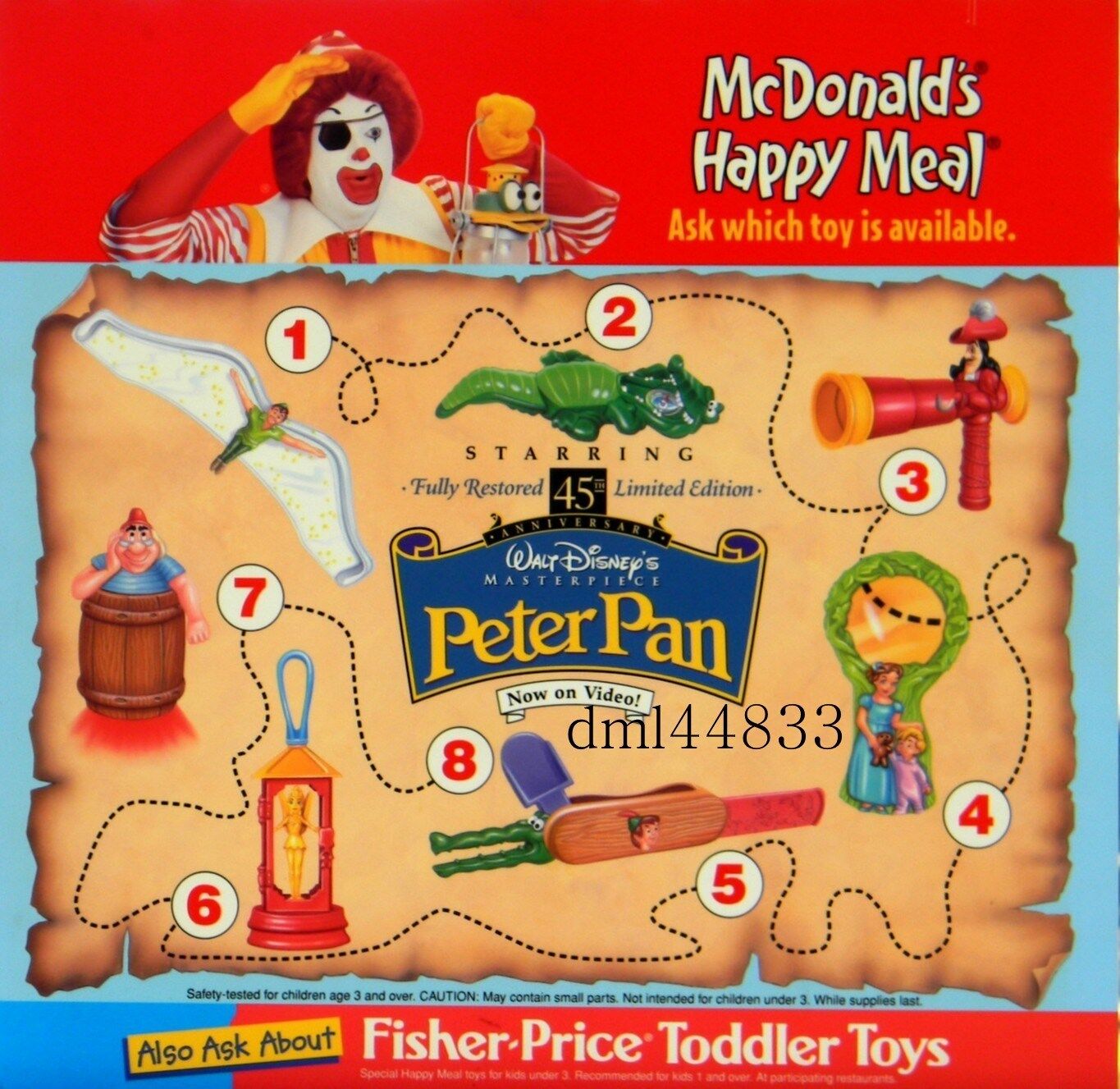 1998 McDonalds Disney Peter Pan MIP Complete Set - Lot of 7,  Boys & Girls, 3+