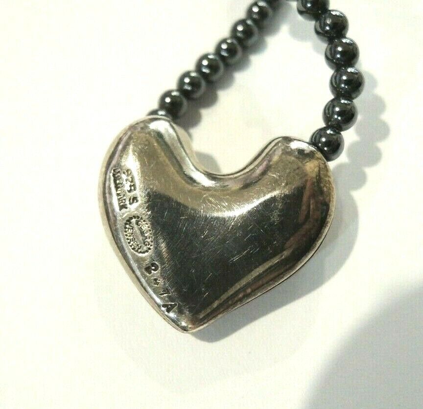 Pre-owned - Georg Jensen Beads Necklace With Silver Heart Pendant 24.5cm