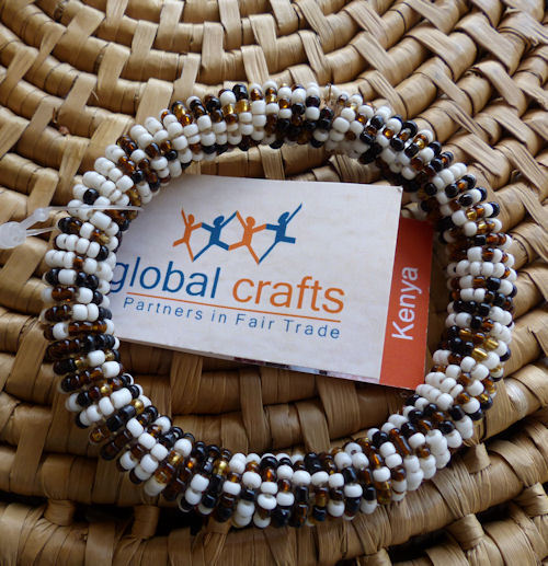 African Jewelry Maasai Masai Beaded Bracelet Bangle Kenya Fair Trade WH/Br/Bl SM