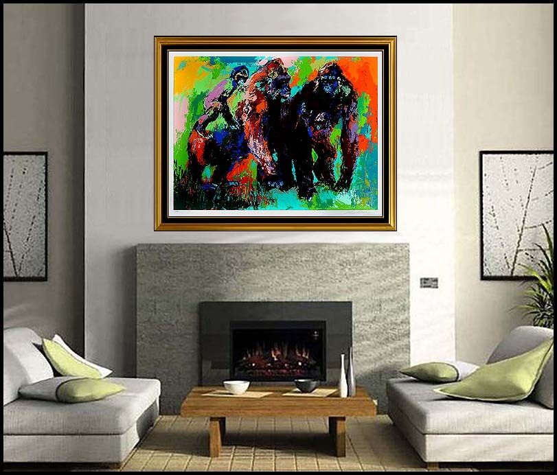LeRoy Neiman Gorilla Family Large Color Serigraph Signed Animal Artwork Painting