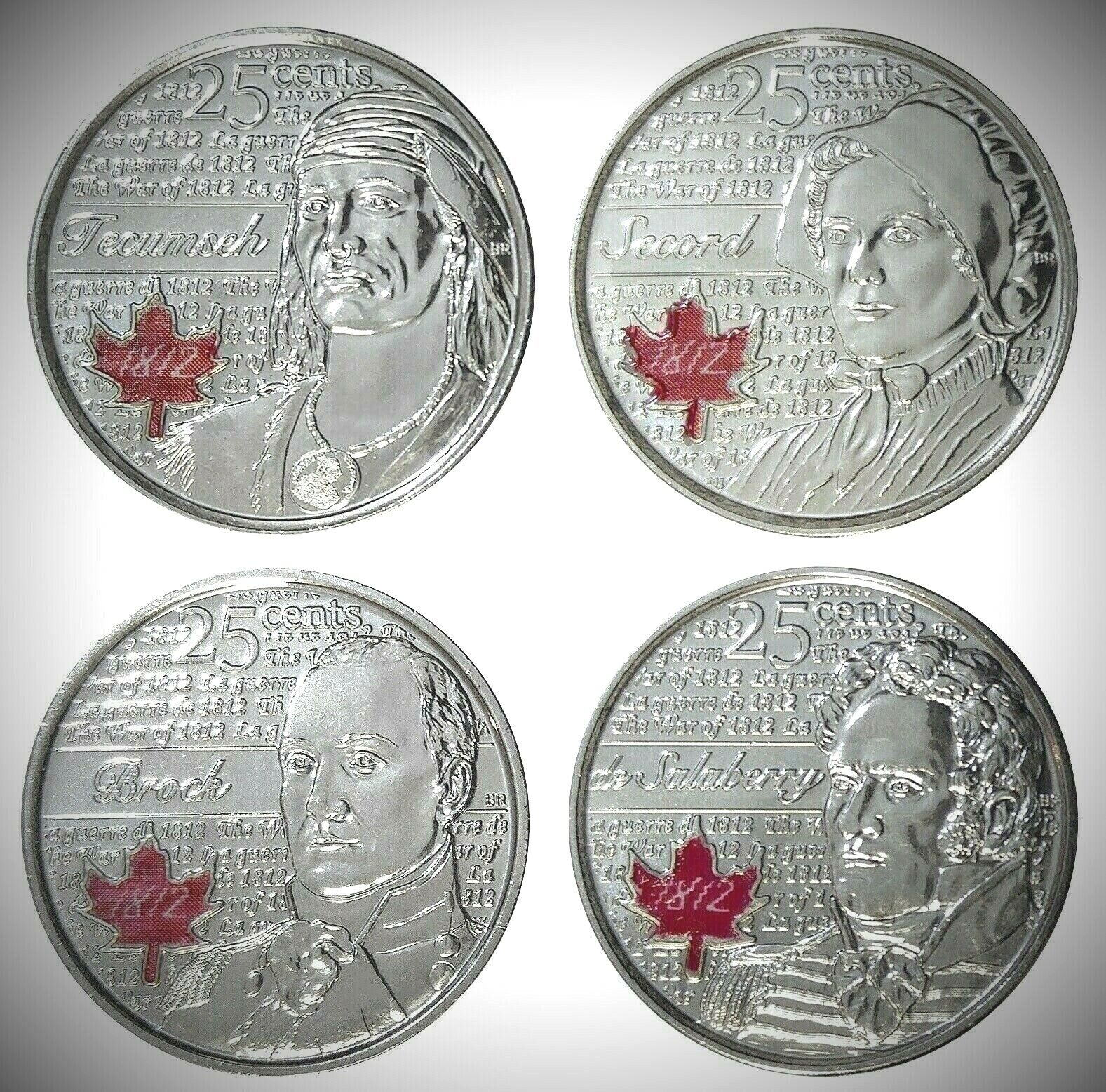 Canada 2012 / 2013 War of 1812 4 Coin Colourized Commemorative Quarter Set
