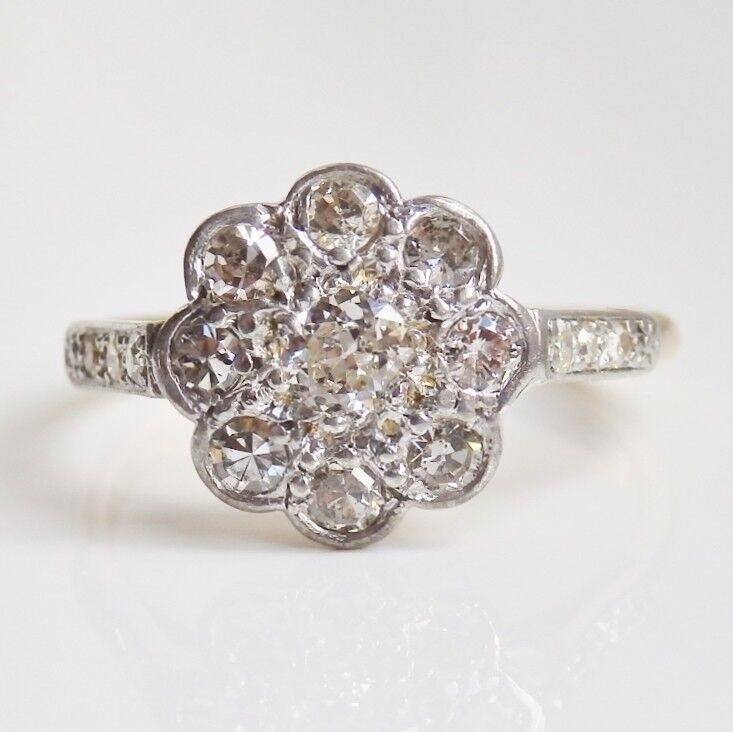 Stunning Vintage Art Deco 18ct Gold Diamond (0.50ct) Daisy Cluster Ring c1930