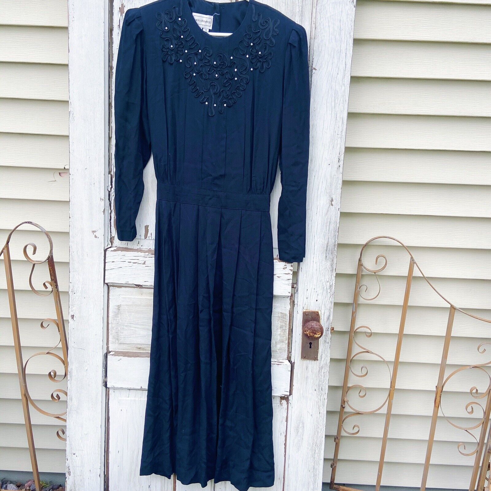 Karin Stevens Black Formal Maxi Dress Size 12. Vintage. Beaded