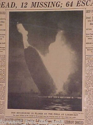 VINTAGE NEWSPAPER HEADLINE~GERMAN HINDENBURG AIRSHIP NY NEW YORK CRASH DISASTER~