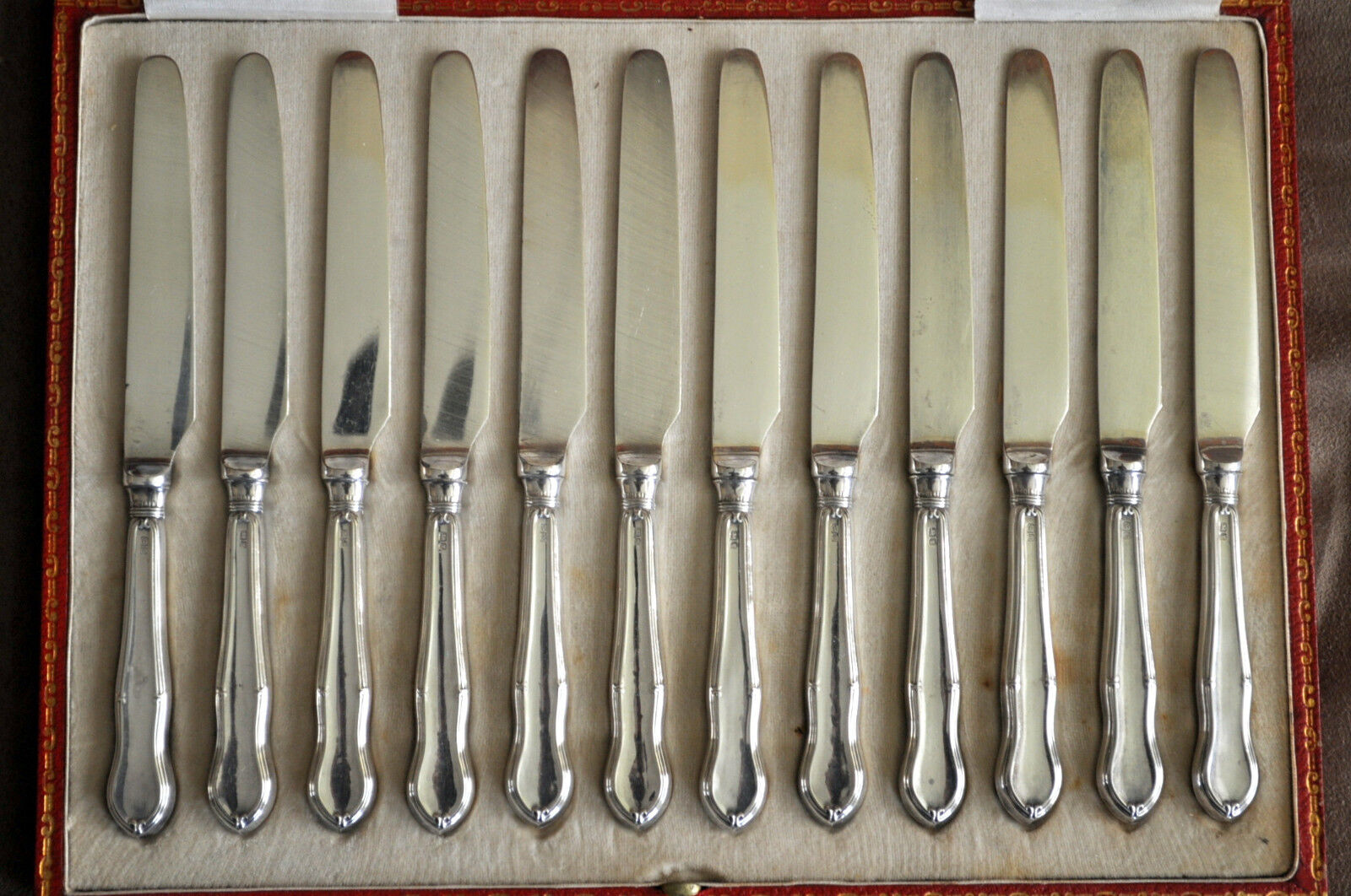 Antique Early 19th C Nottingham England Signed Sterling Silver Knife Set W\\Box