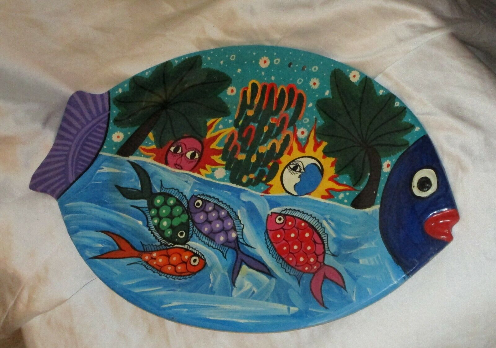 WALL PLAQUE RED CLAY FISH SHAPED HANDMADE PLAQUE OR SERVING BOWL