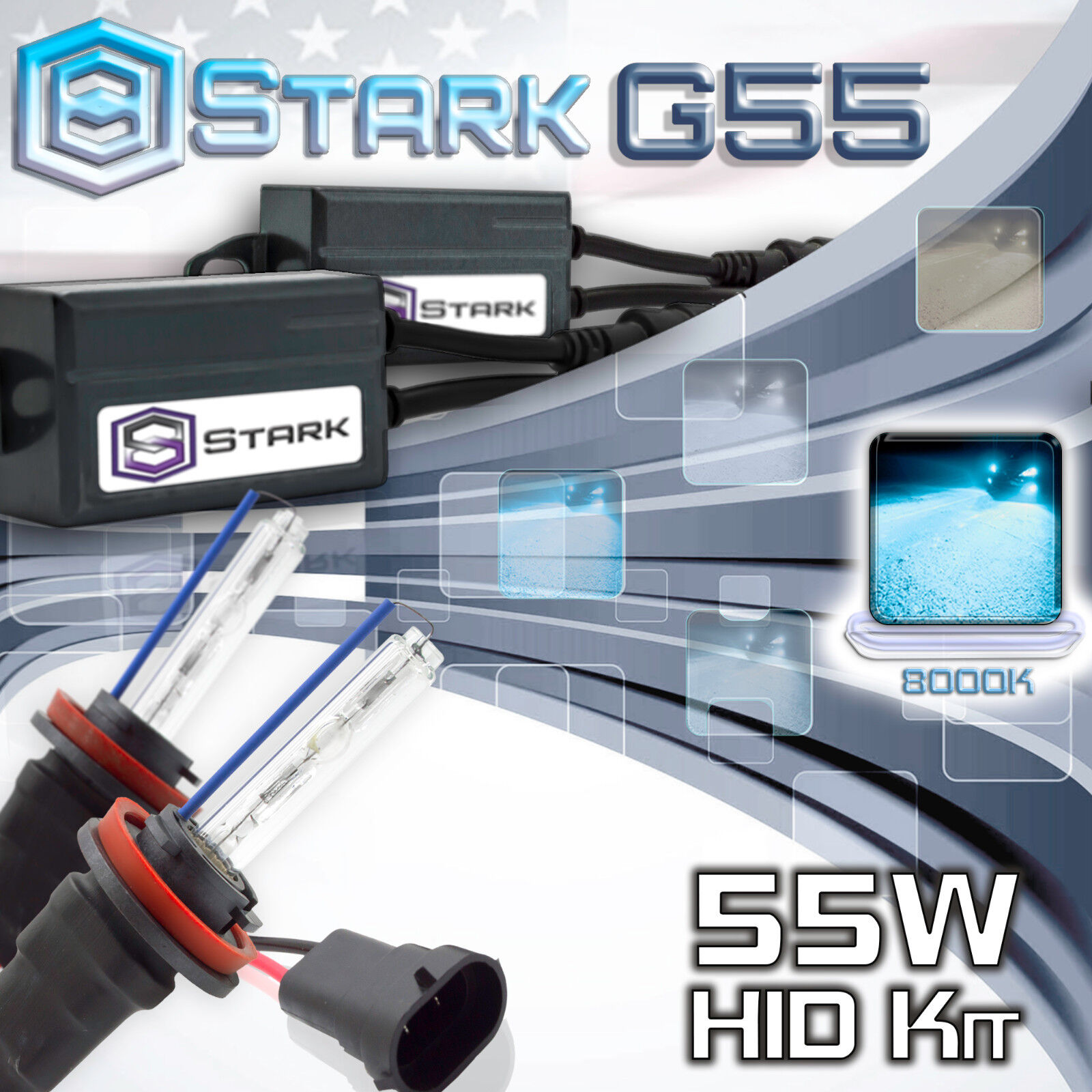 Stark 55W Micro HID Fog Light Slim Xenon Kit - H11 H9 H8 8K 8000K Ice Blue (S)