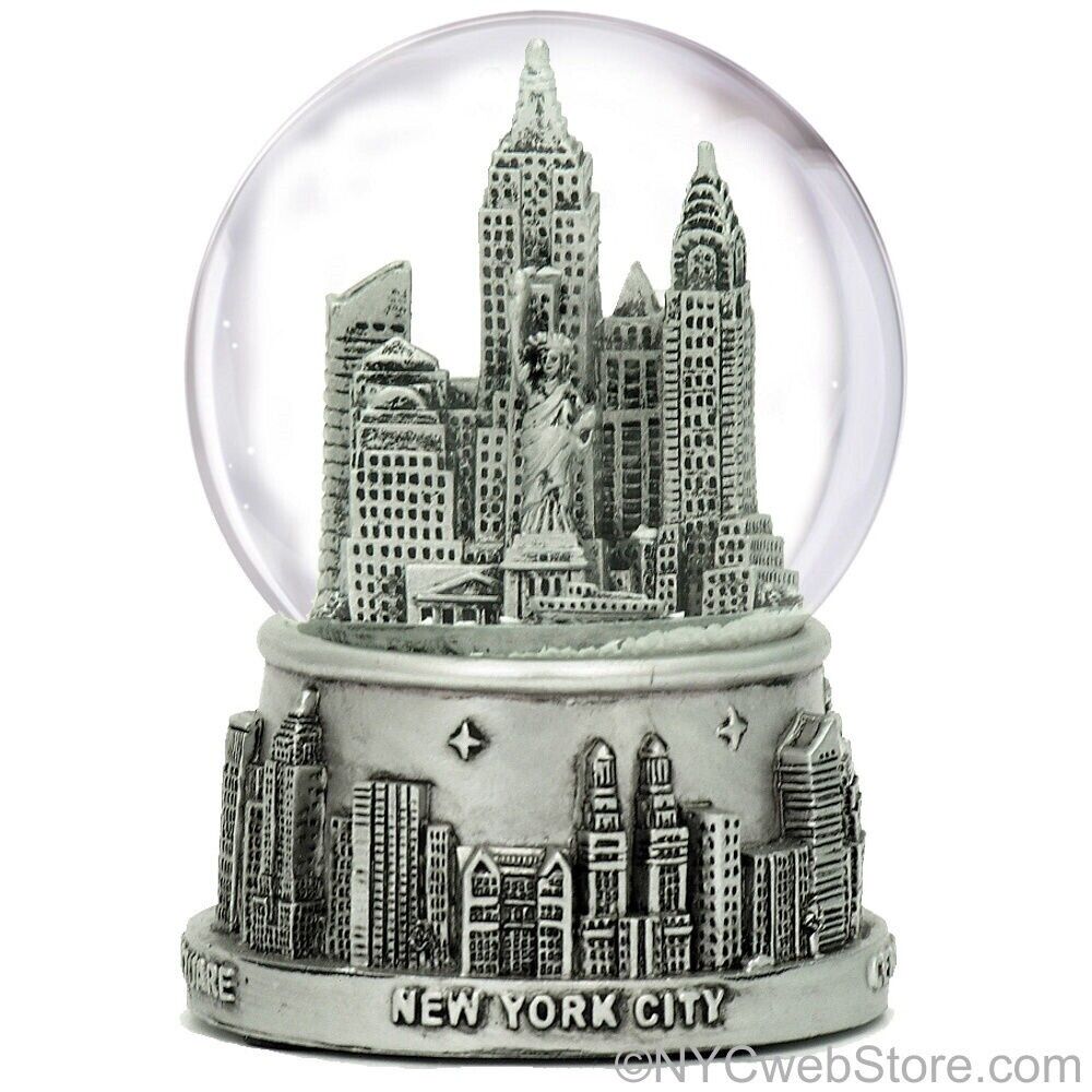 New York City Snow Globe, Silver NYC Snow Globes at 3.5 Inches Tall for NY Gift