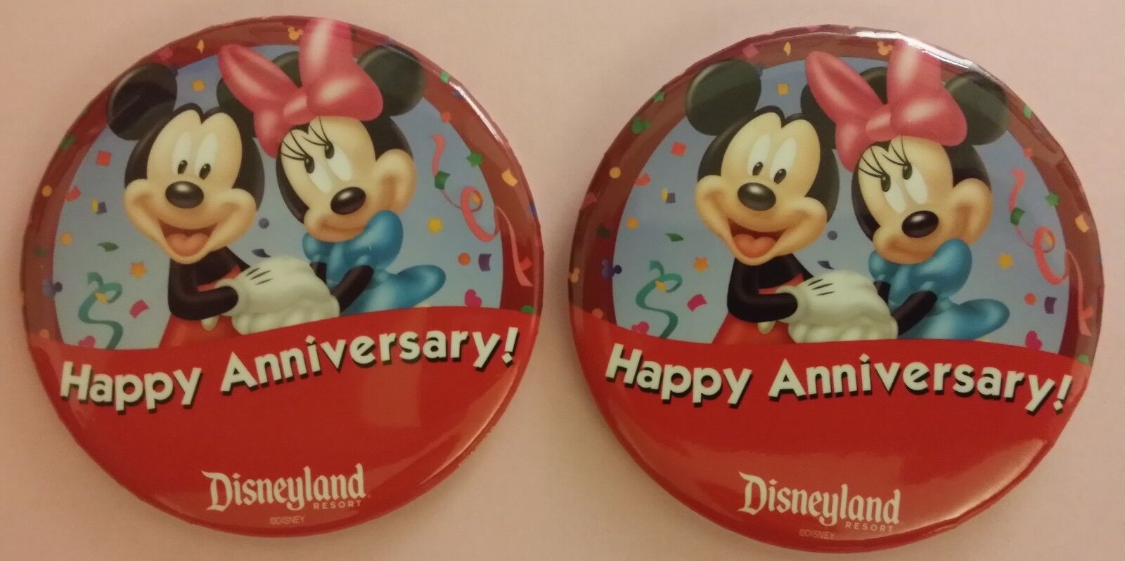 Disneyland Set of 2 HAPPY ANNIVERSARY Mickey Minnie Couples Button Pin RETIRED