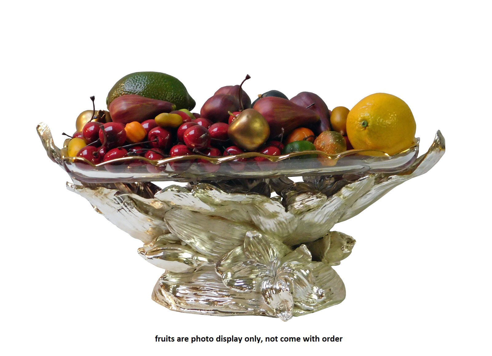 Light Gold Silver Color Fruits Display Flower Design Fiber Base Glass Plate n311