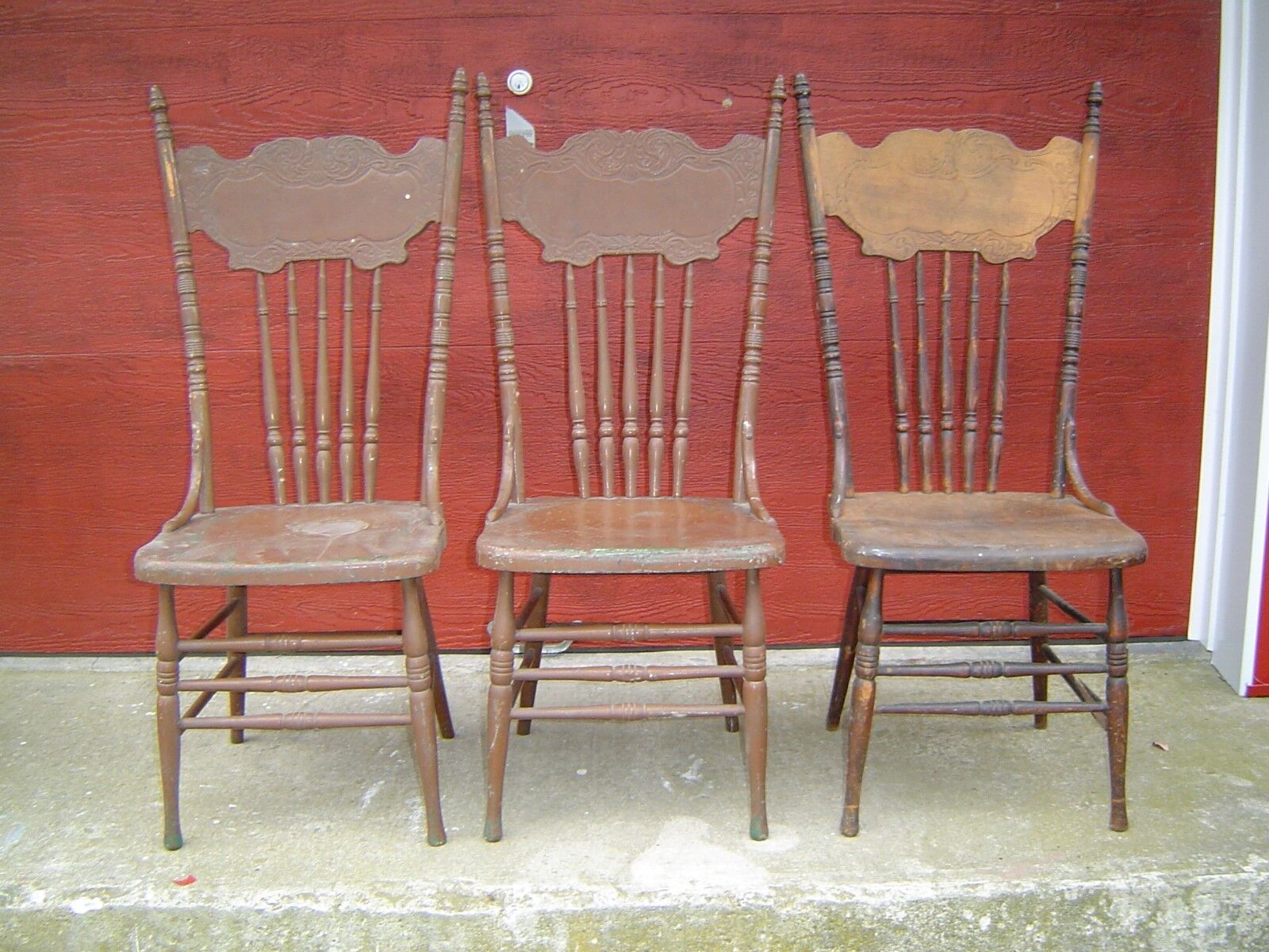 3 Matching High Back Solid Seat Pressed Back Chairs - Late 1800\'s - L@@K  