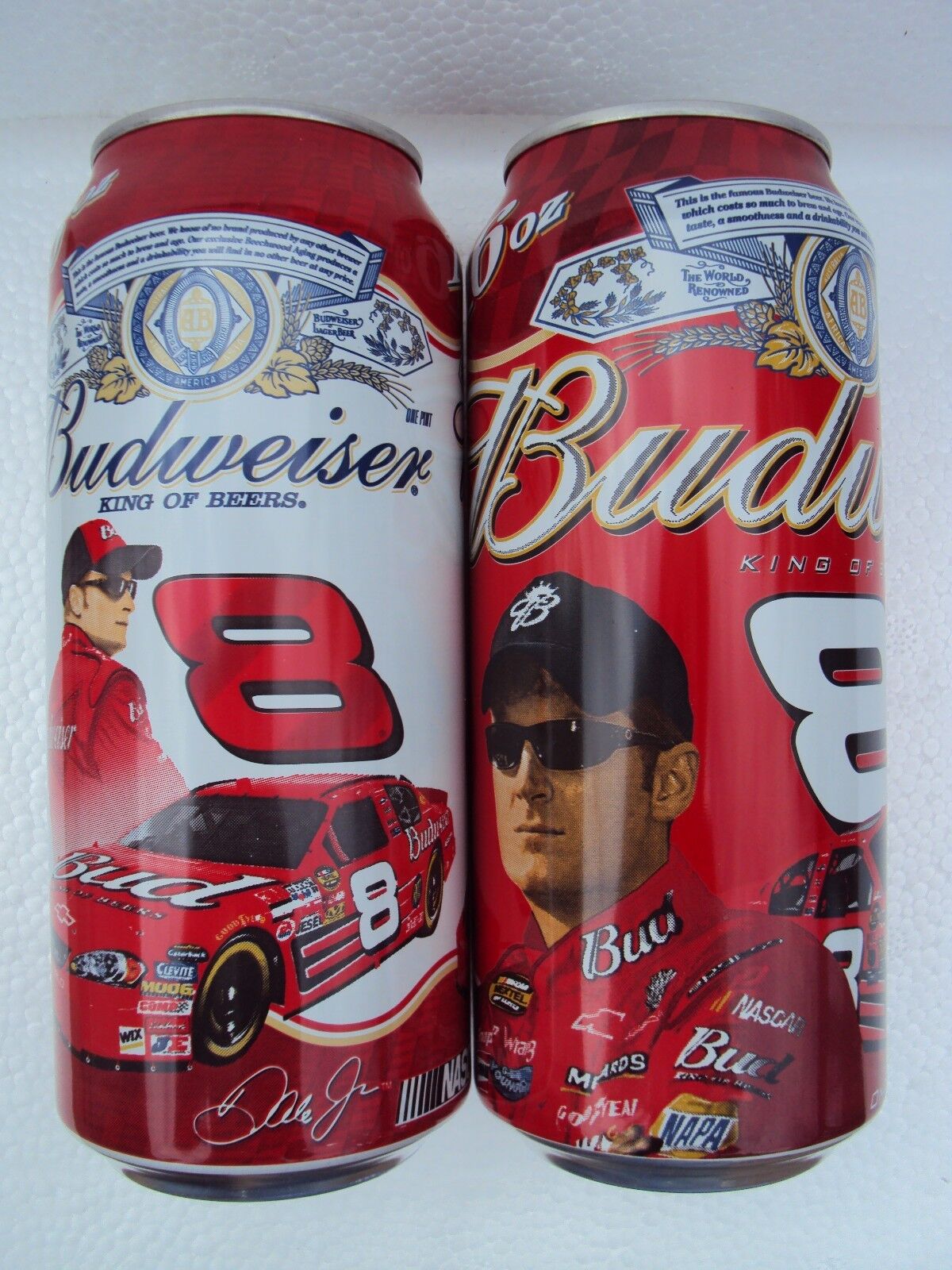 BUDWEISER DALE EARNHARDT JR # 8 /  TWO DIFFERENT 16 oz. beer cans 