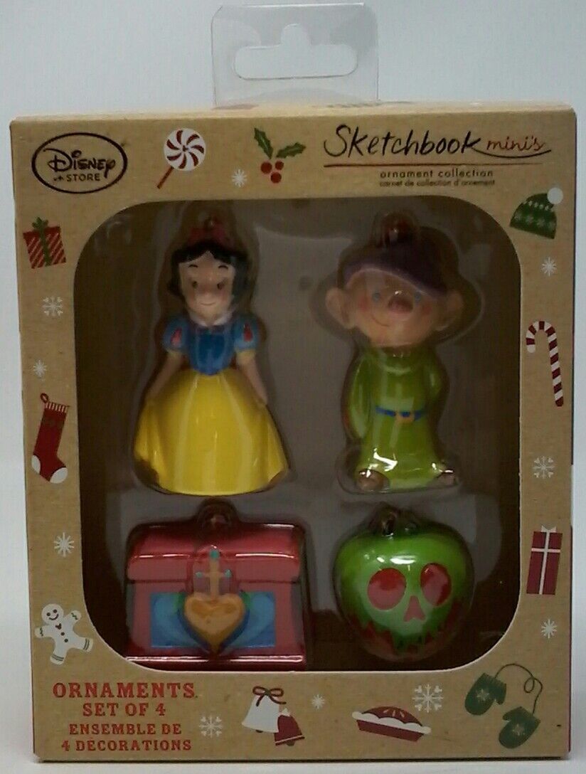 Authentic Disney Store Sketchbook Minis Snow White Ornaments Set of 4