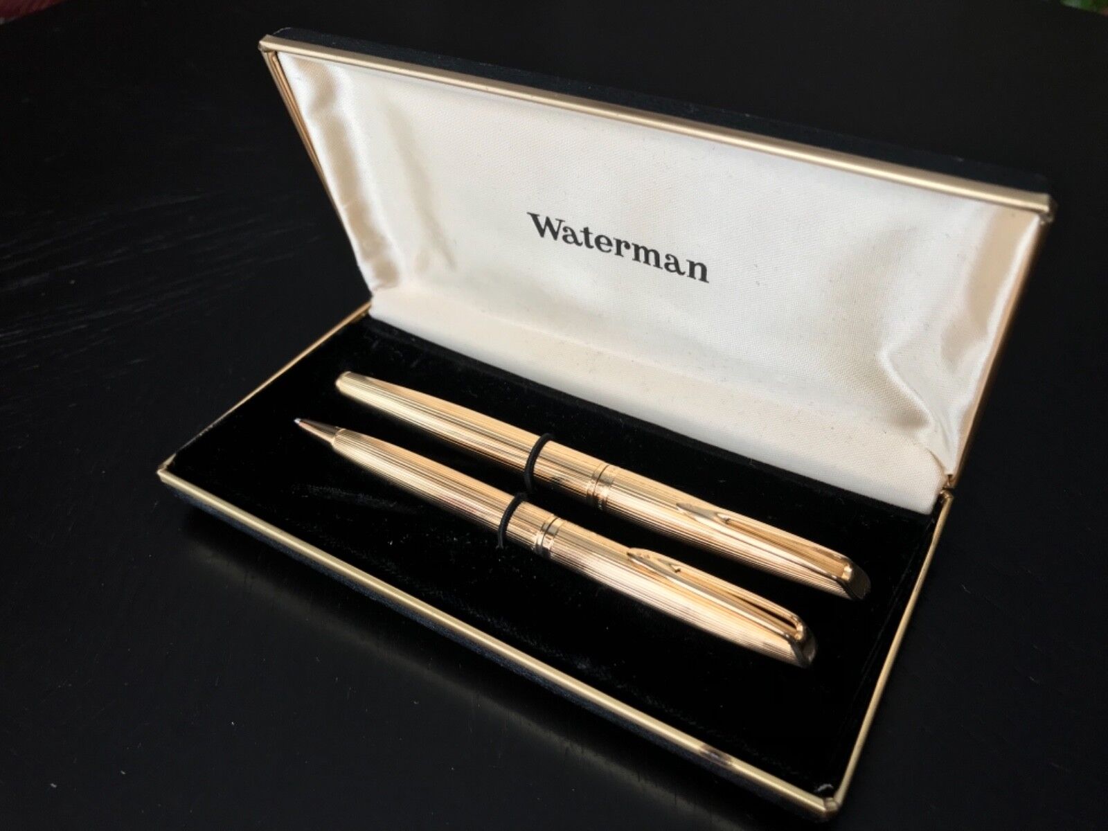 VINTAGE WATERMAN OR 18 Cts GOLD SET OF TWO PENS Fountain/Rollerball w/ documents