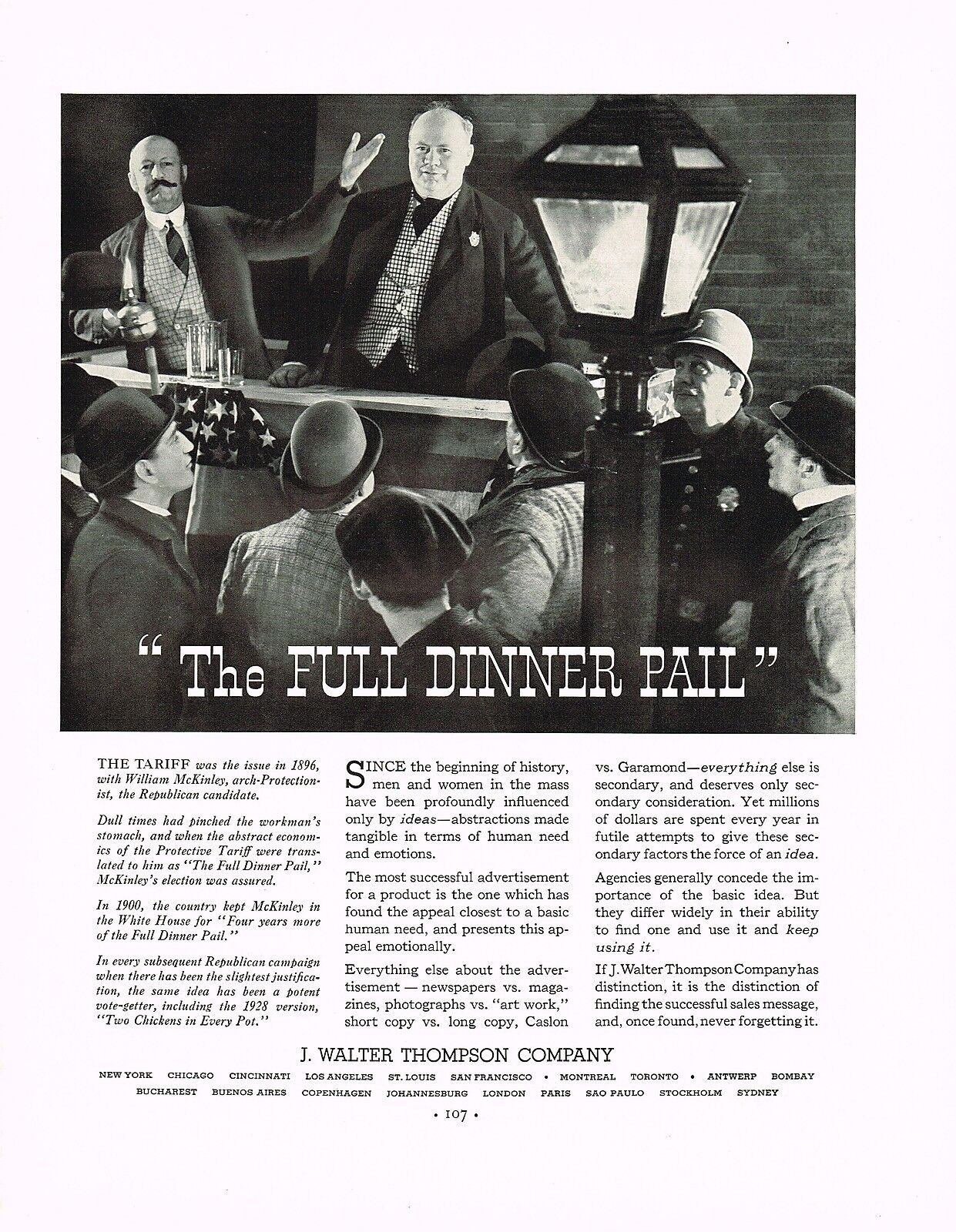 1934 BIG Vintage Walter Thompson Co. President William McKinley Photo Print Ad