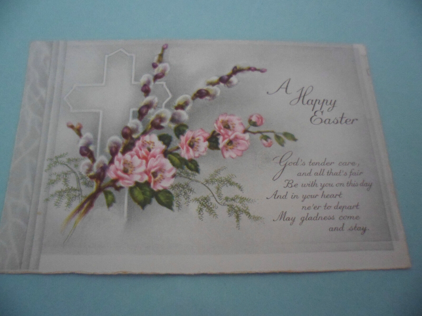 SET 2 POSTCARDS ANTIQUE VINTAGE OLD POST CARDS EASTER GREETINGS FLOWERS CROSS