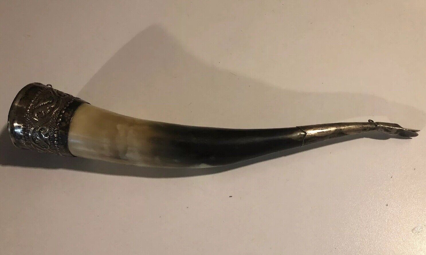 Vintage Shofar Horn Original Bone And Silver Excellent Condition