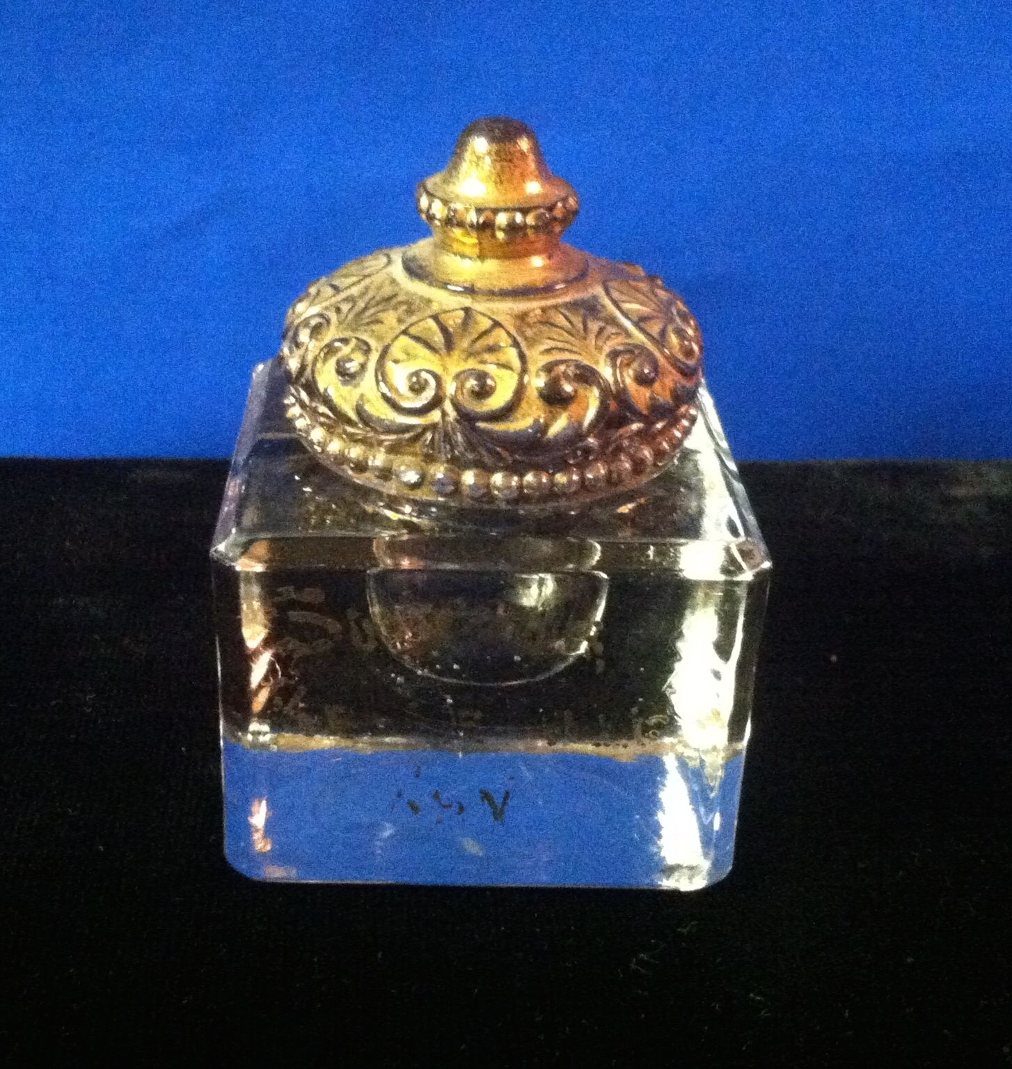 Victorian Glass Inkwell with Gold Top