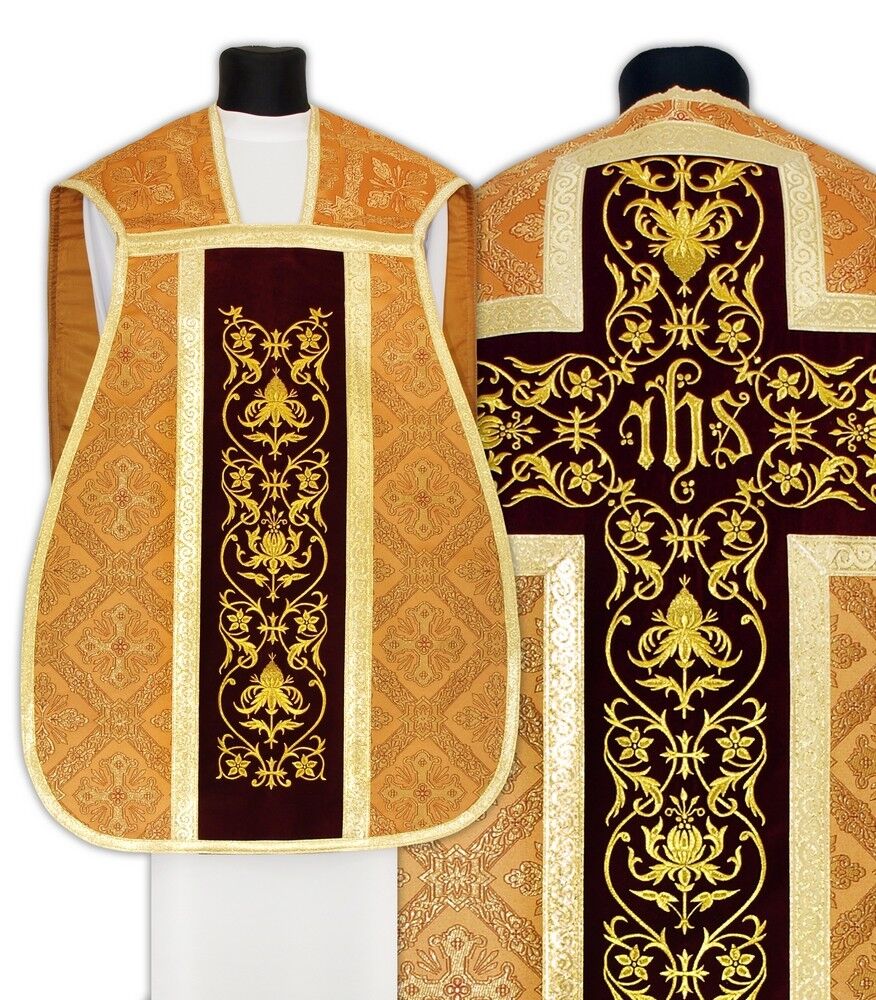 Gold/red Fiddleback Roman Chasuble with stole R518-AGC50 Vestment Casulla Roja