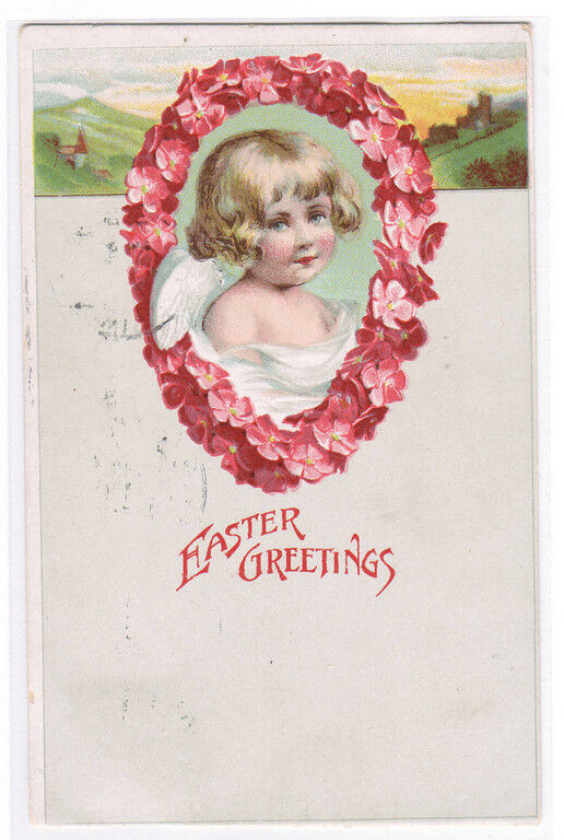 Easter Greetings Cherub 1908 postcard