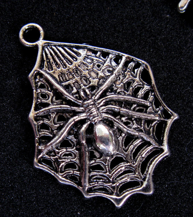 Spider web Silver Pendant Charm GOOD LUCK ~ LUCKY SYMBOL GOTHIC Necklace Antique
