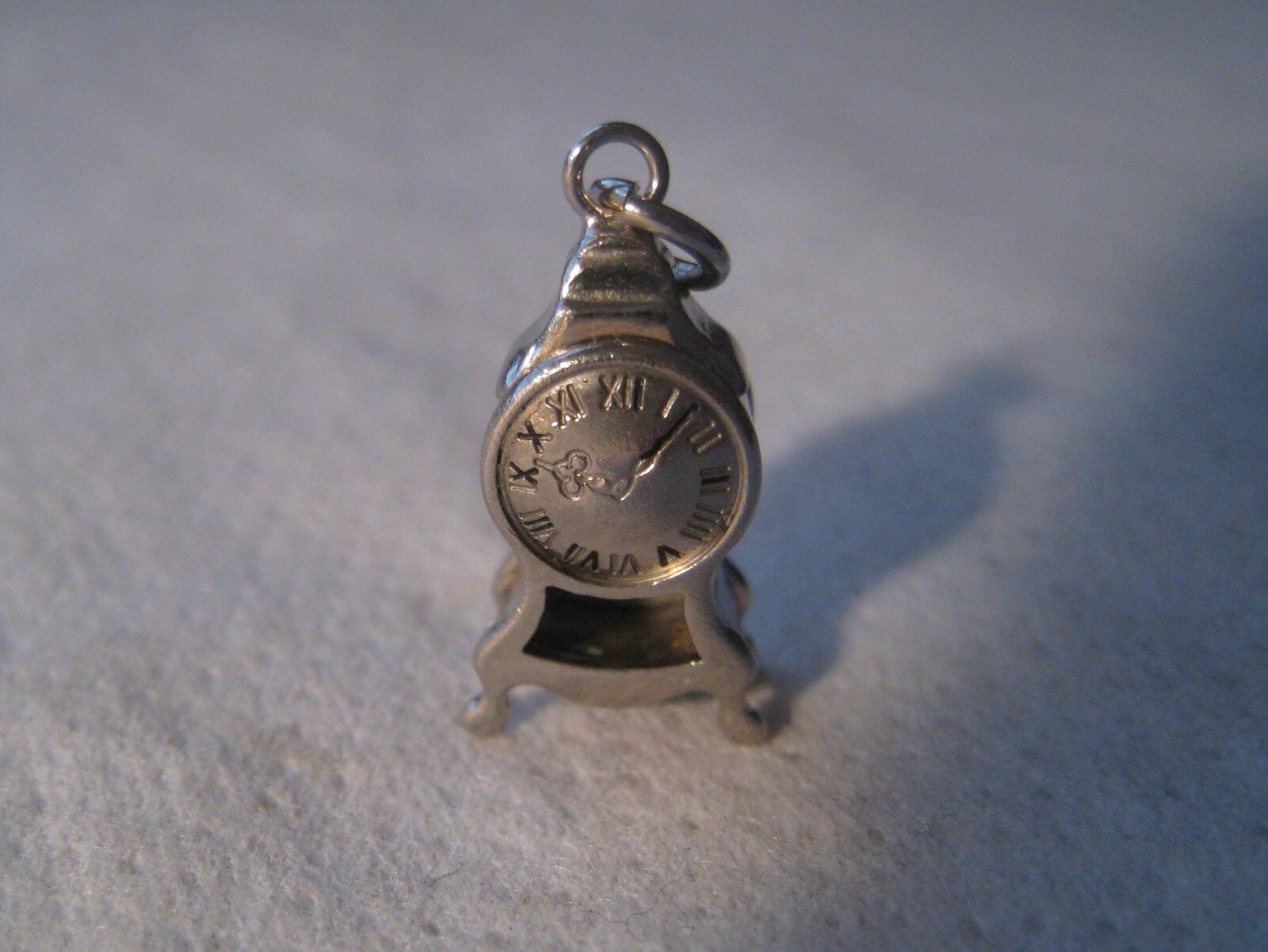 Vintage Rare 800 Silver Miniature Mantle Clock Moving Pendulum Charm