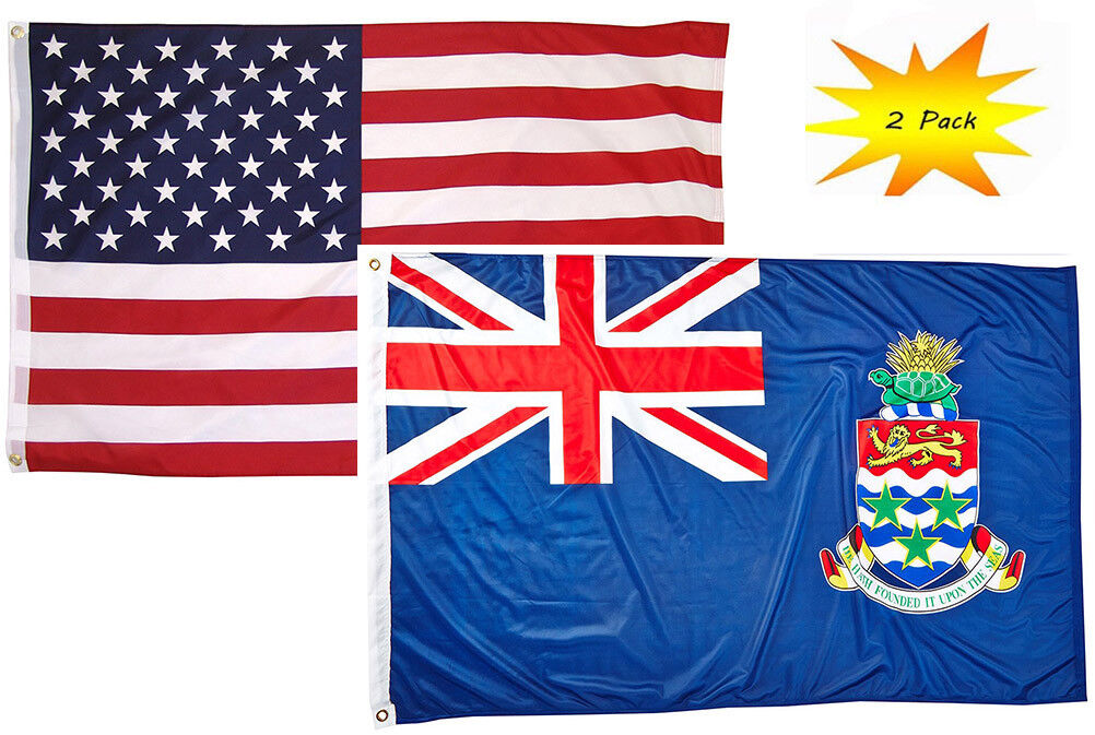 3x5 3’x5’ Wholesale Set (2 Pack) USA American & Cayman Islands Flag Banner