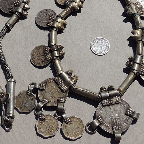 an old antique traditional silver necklace with coins from india #11