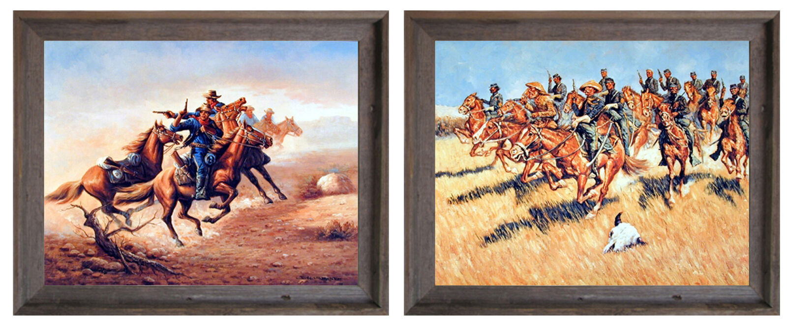 Civil War Blue Soldiers Shoot Out Two Set 16x20 Framed Wall Decor Art Print Post