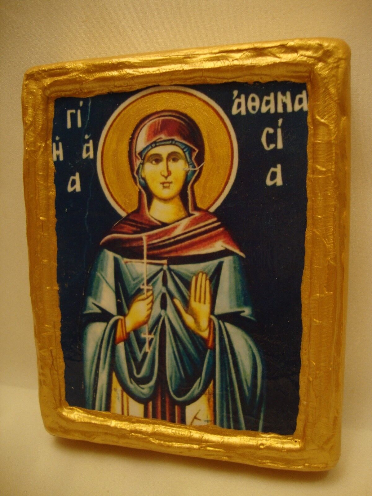 Saint Athanasia Rare Christianity Greek Orthodox Religious Icon on Aged Wood