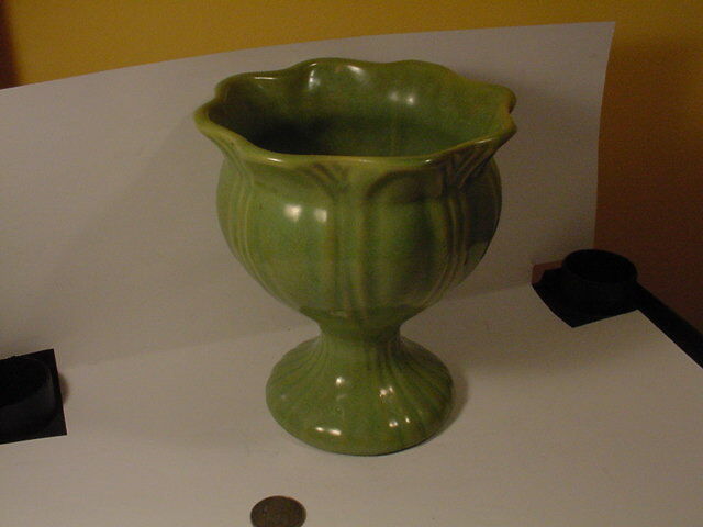 Unknown unmarked  Art Pottery Green Vase or planter 6 3/8\