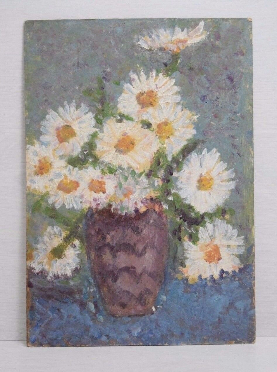 Vintage Collectible Flowers in Vase Mixed Technique Oil Painting on Paper 1963